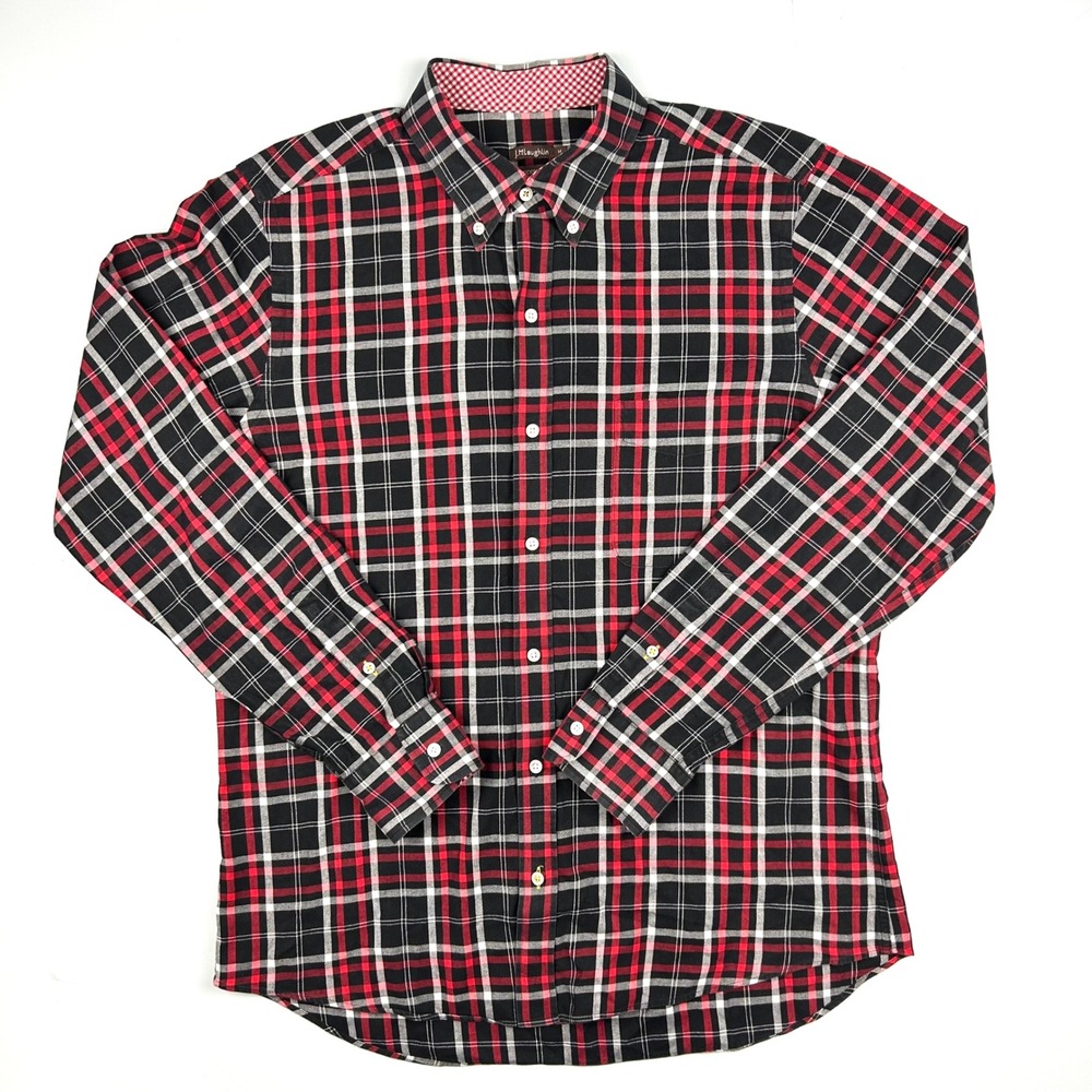 J.McLaughlin Modern Fit Plaid Button Down Shirt‎ Red Black White Mens Medium